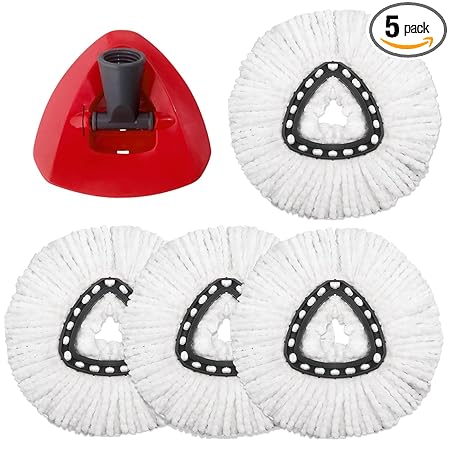 EasyWring Spin Mop Replacement Head, [4 Pack] Mop Head Refills - Includes 1 Rotating Mop Base Compatible with Ocedar EasyWring Spin Mop, Microfiber Easy Clean Mop Head for Floor Cleaning(White)