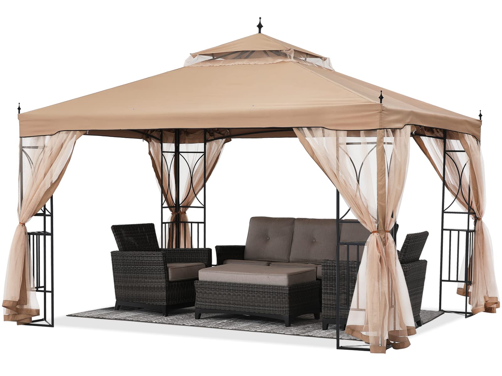 10'x12' Gazebo for Patios, Double Roof Gazebo with Netting for Patio Garden Lawn by ABCCANOPY