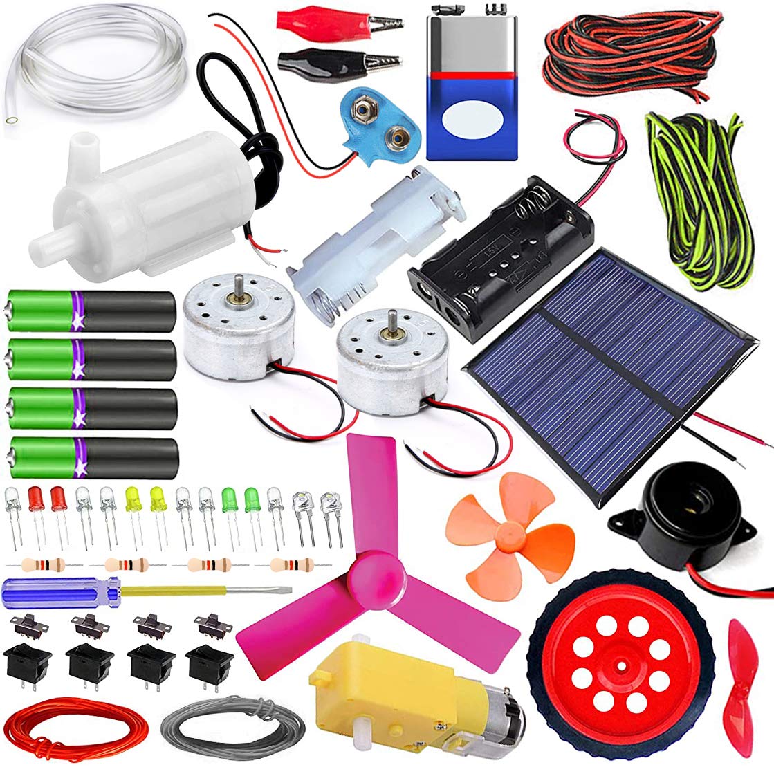 Kit4Curious DIY Hobby Experiment kit Motor, Pump, LED, Switch, Wire, Screw Driver, Solar Panel, Buzzer, Fan, Geared Motor, Wheel, 9v Connector, 9v, AA Holder, Pipe, Cell, Clips etc for kids,adult (B08TCD8YZD) Amazon Price History, Amazon Price Tracker