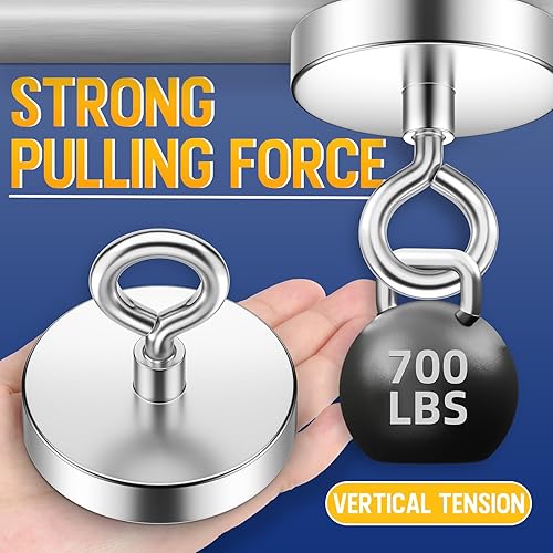 Miniatura 4 de Imanes de pesca de neodimio fuertes, 700 libras (698.9 lbs) de potencia de tracción, imanes de tierras raras, 2.95 pulgadas (2.953 in) de diámetro