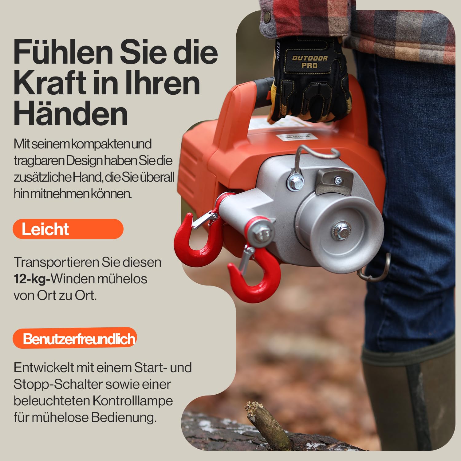 SuperHandy elektrische Spillwinde, 454–908 kg Zugkraft, Bürstenloser Motor | 48-V-Li-Ionen-Akku für kabellosen Einsatz; kompakt und mobil für Forst, Jagd, Gartenarbeiten und anspruchsvolles Gelände