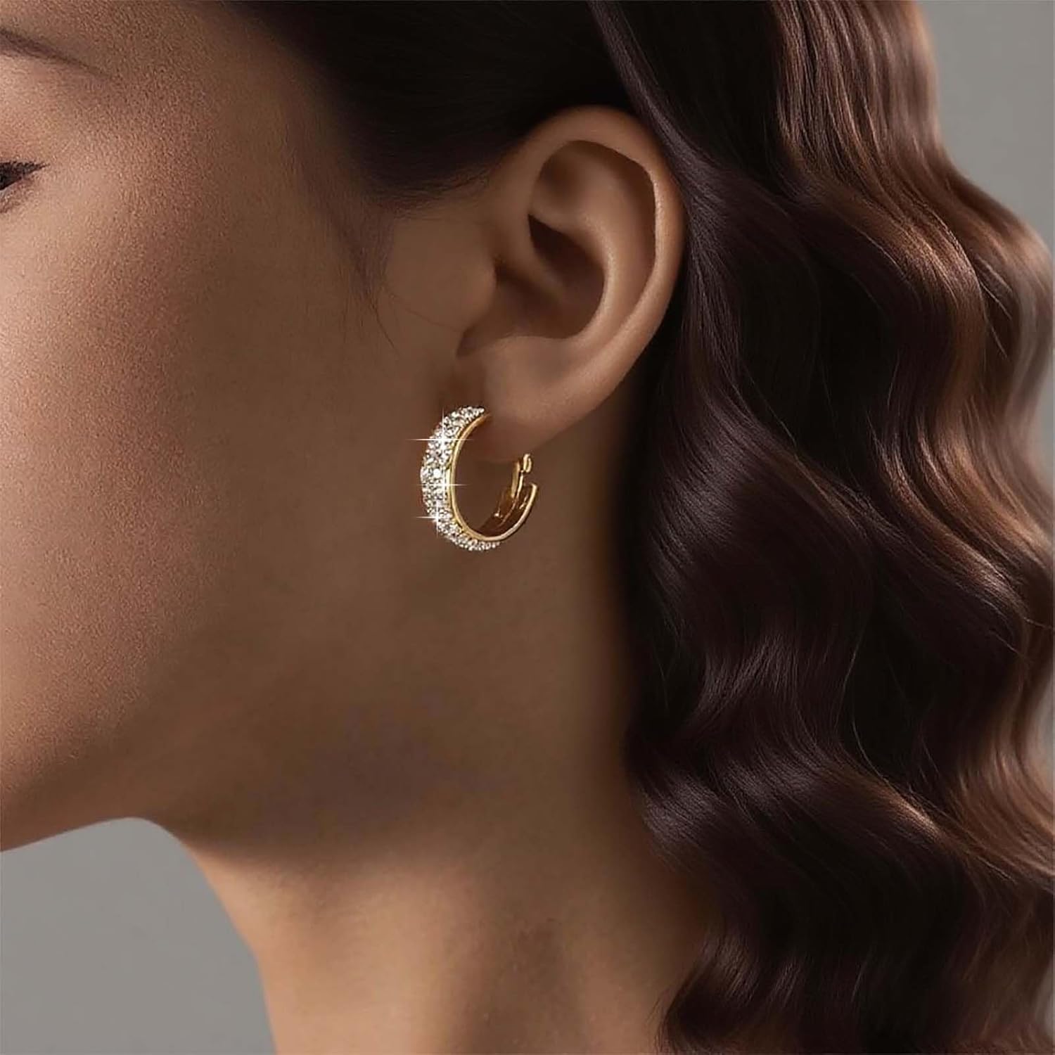 Vintage Rhinestone Huggie Hoop Earrings Gold Crystal Huggie Earrings Chunky Cz Hoop Earring Rhinestone Circle Earring Wedding Bridal Jewelry for Women - Image 3