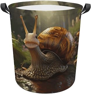 13.8 × 13.8 × 17.3 Inches Collapsible Laundry Baskets Cartoon Snail Printed Waterproof Laundry Hamper Foldable Dirty Clothes Storage Bin for Bathroom Bedroom Office
