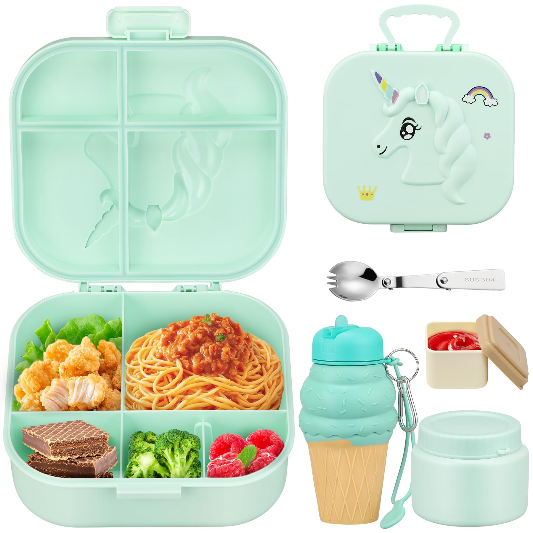 Photo 1 of ***MISSING PIECES*** Aimsnk Kids Lunch Box Set -12oz Insulated Food Jar, Thermal Bag,Leakproof Lunch Food Containers Cutlery (BPA Free)-Gift for Girls/Boys Age 3-10(Green+Green Jar)