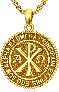 Chi Rho Necklace 925 Sterling Silver Chi Rho Christogram Symbol Necklace Alpha Omega Pendant Religious Lord Jesus Christian Constantine Jewelry for Men Wome