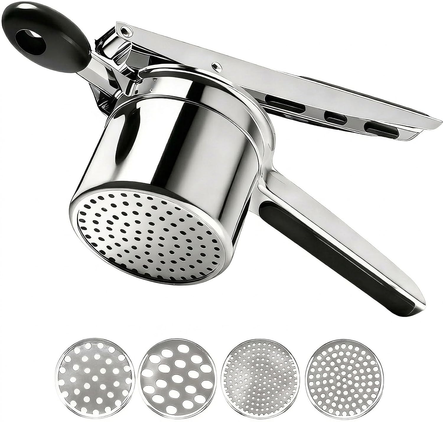 Potato Ricer Stainless Steel, 15 oz Heavy Duty Potato Masher with 3 Interchangeable Discs, Large Capacity Smooth Mashed Potatoes Press, Easy to Clean Kitchen Tool