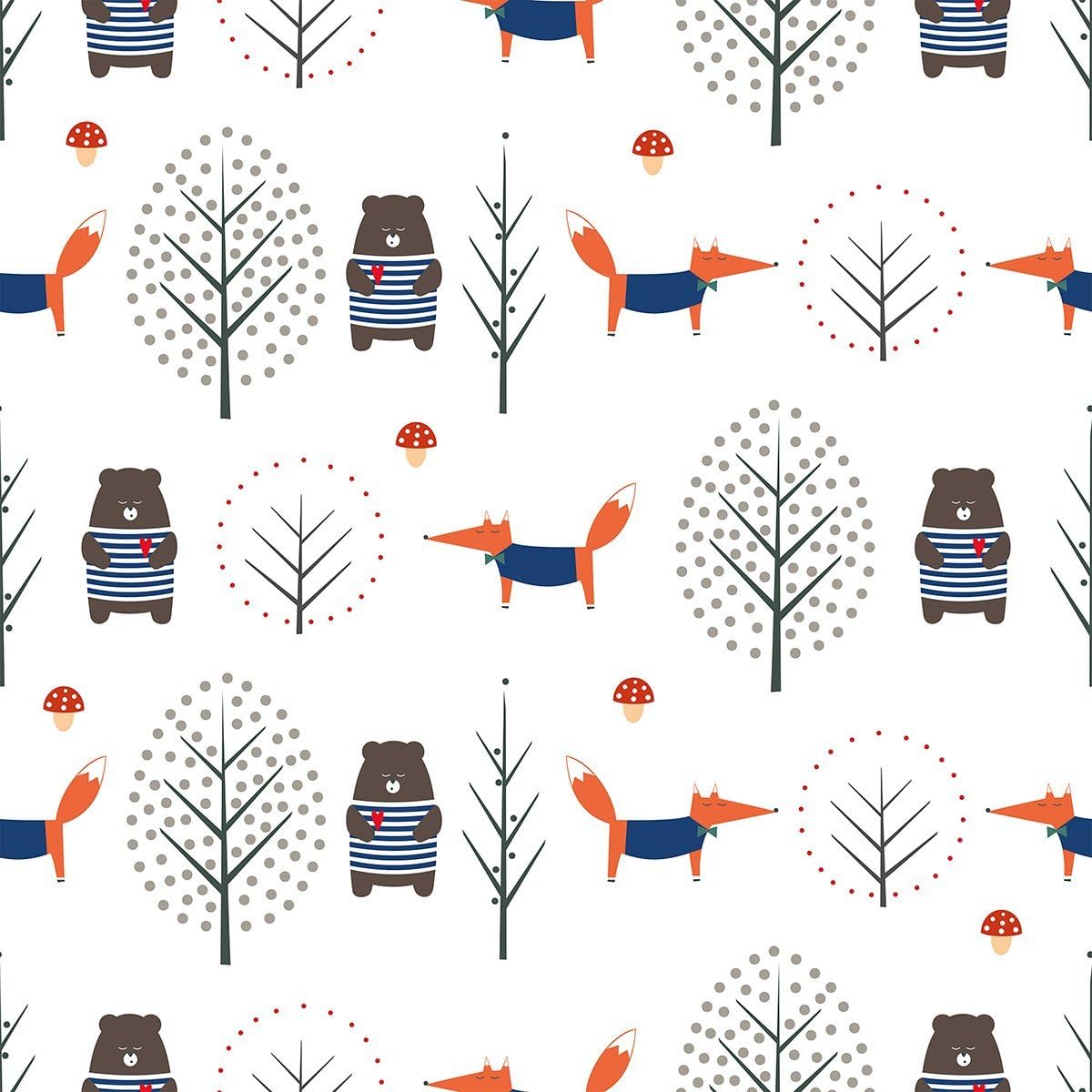 Walls By Me Peel and Stick Blue and Orange Animals Baby Removable Wallpaper 0930-2ft x 4ft (61x122cm)