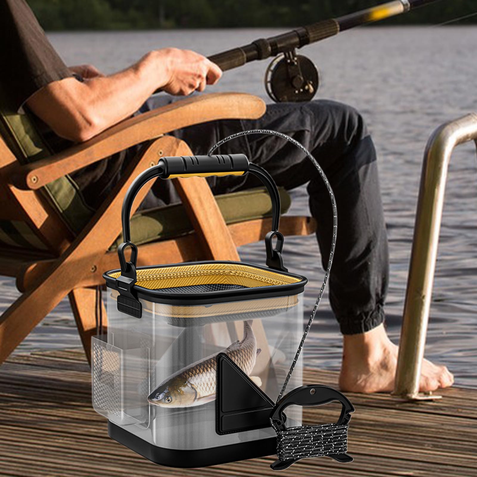 Seau À Vifs | Seau de Pêche Transparent - Panier à Poisson Pliable en EVA, Accessoires de Pêche Portables pour Camping, Randonnée, Lacs, Rivières et Eau Salée