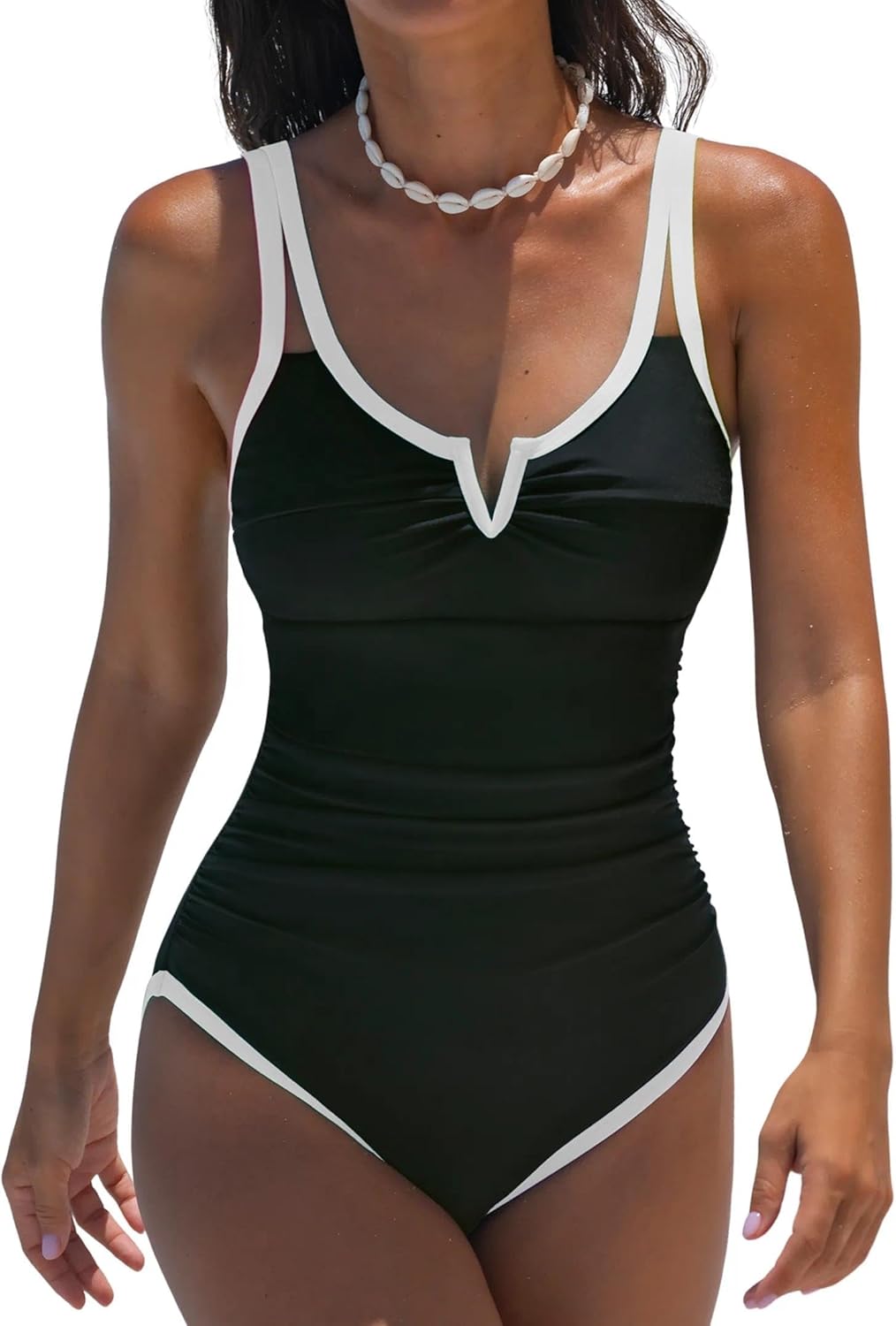 popvil One Piece Swimsuits Women 2026 Tummy Control - Modest Bathing Suit Shapewear Swimwear Retro Neon Swim Suit