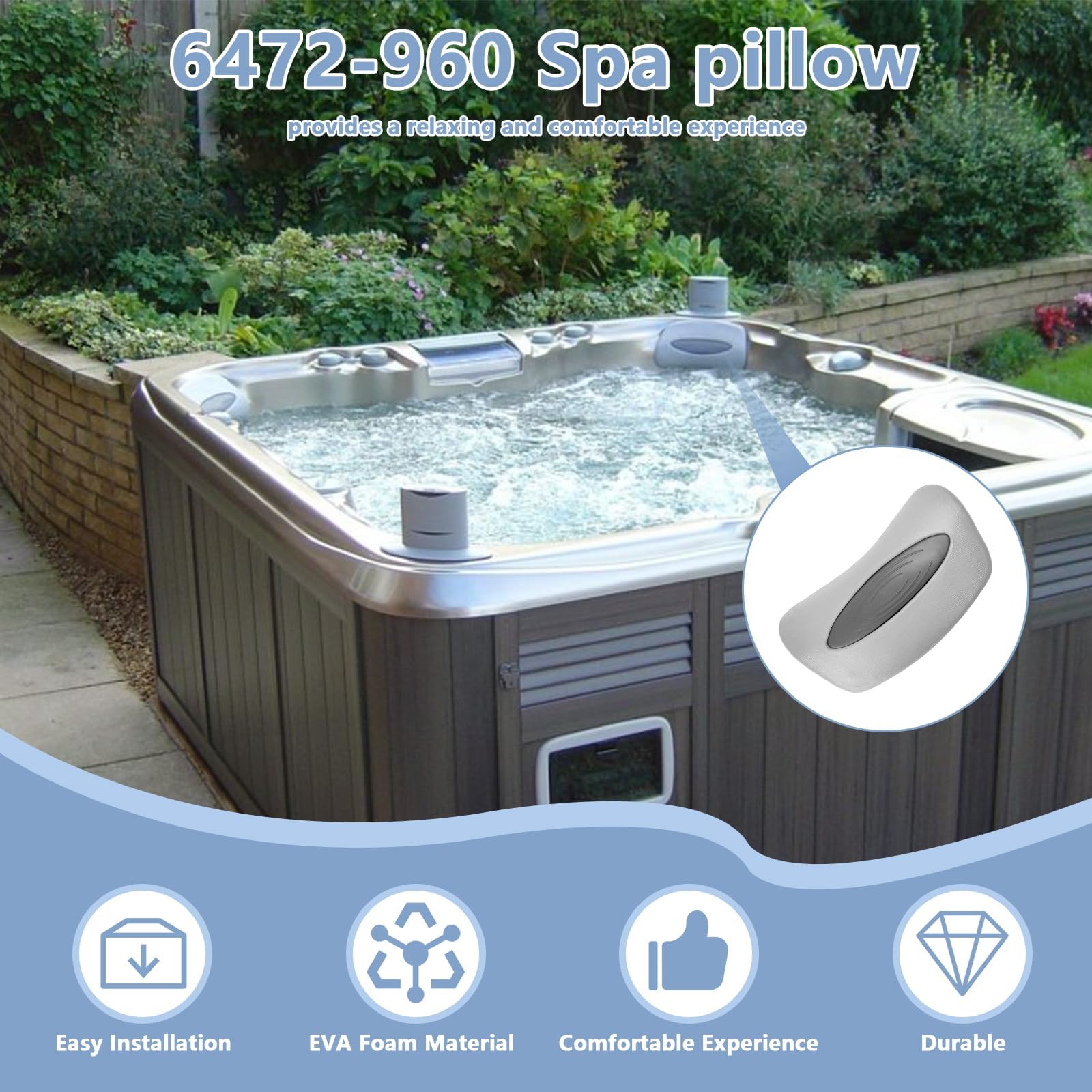 Jakelove 6472-960 Lot de 4 coussins d'appui-tête de spa de rechange pour Sundance 850 et 880 Séries (2001-2008)