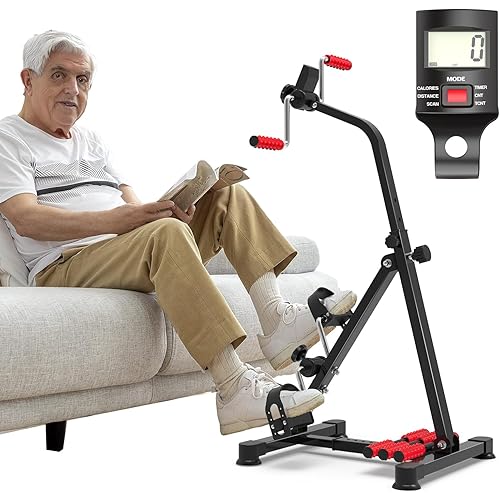 Adjustable Arm Leg Knee Pedal Exerciser for Seniors, Stroke Therapy Equipment for Adults, Portable Home Gym Equipment Mini Exercise Bike Great Gift for Elderly Rehab