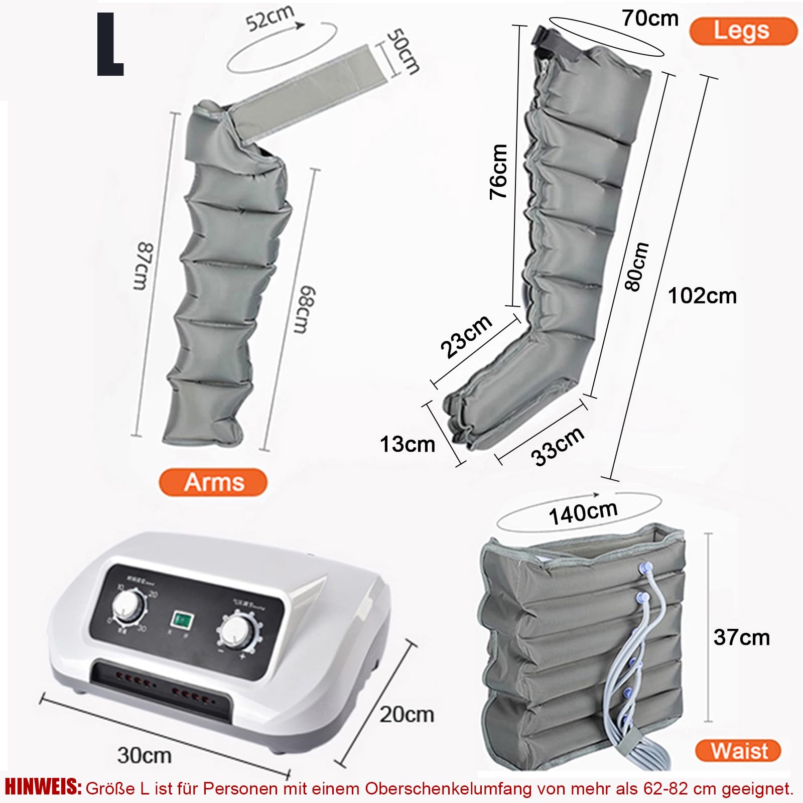Lymphdrainage Gerät | Lymphdrainage Gerät Beine Bei Lipödem Massagegerät | 6 Luftkammern Lympfdrainage Für Bein Und Bauch Arme | Lymphatic Drainage Massager (Grau, 2 Beine + 1 Bauch | L)