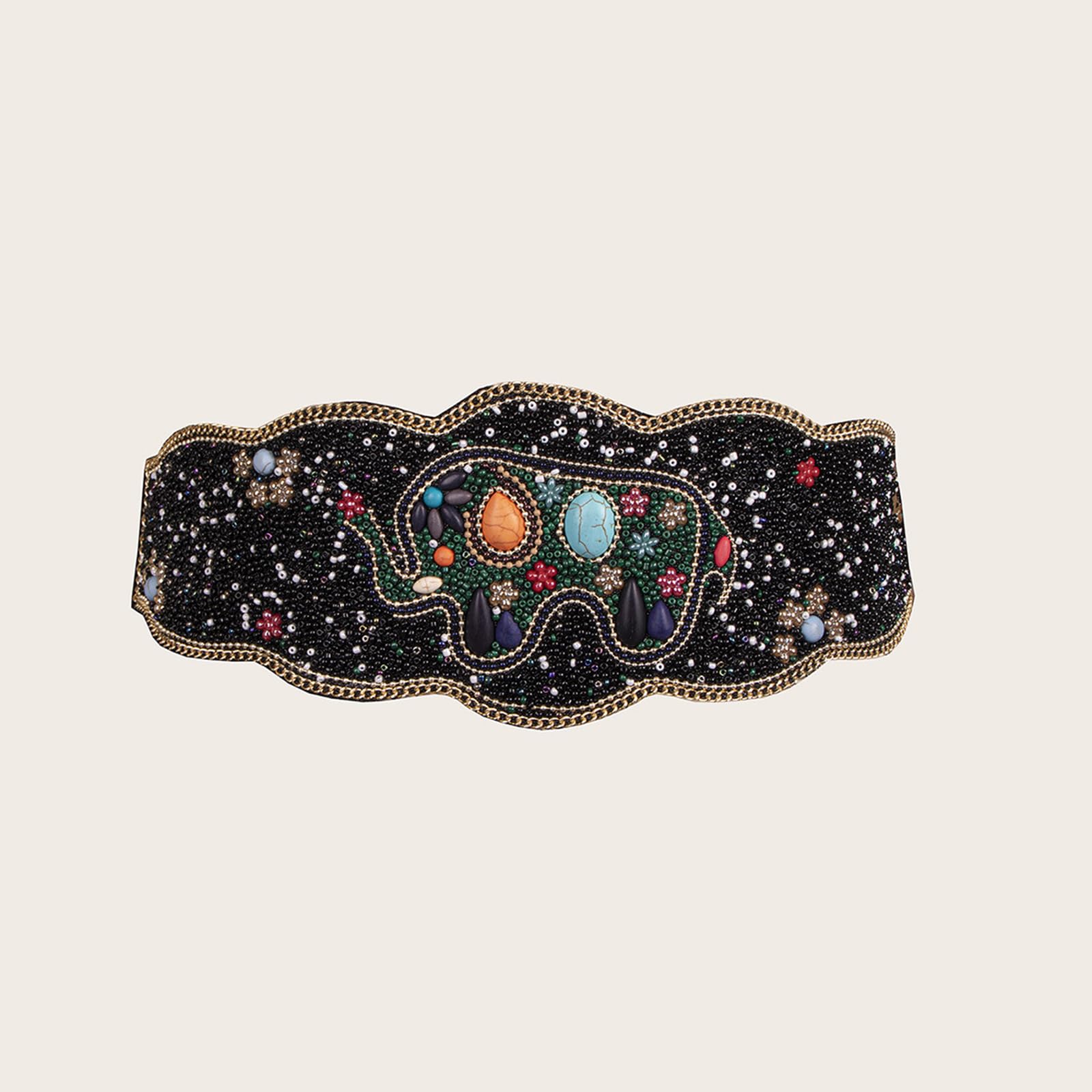 beaded embellished waist belt Embellished Satin Belt – Marie France Van Damme main image 3