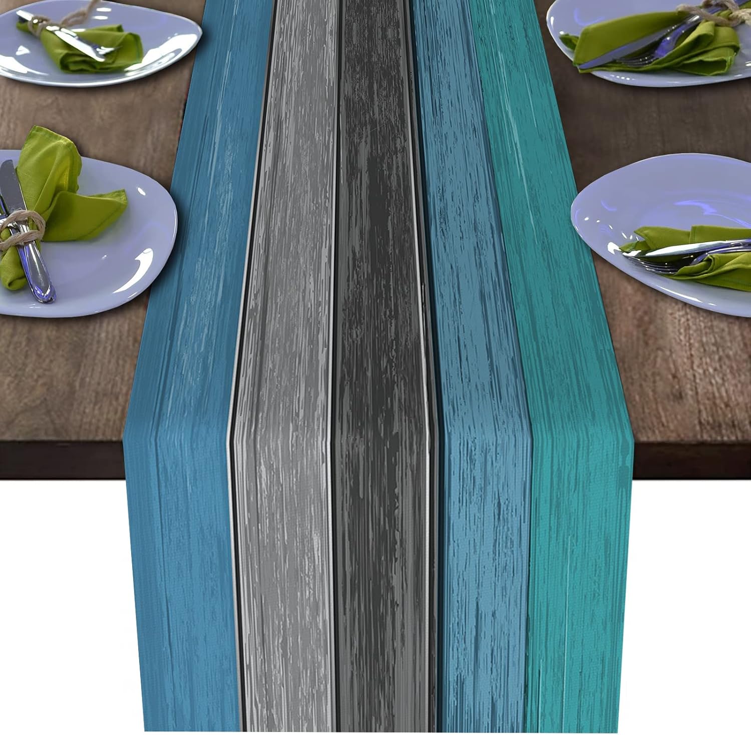 Table Runner Polyester Blue Wood Texture Table Runners 13 x 70 Inches Long Waterproof Runner Decoration for Home Kitchen Dining Party