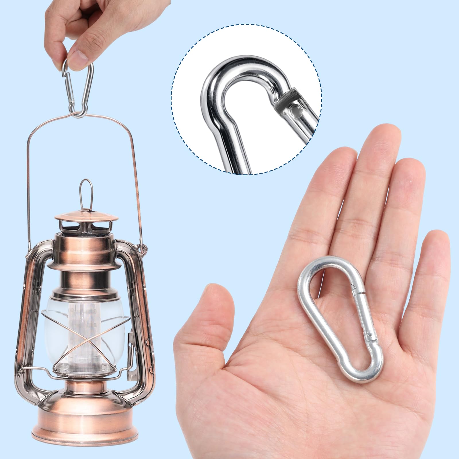 16 moschettoni, 60 x 6 mm, moschettone in alluminio, moschettone per zaino, cintura, campeggio, viaggi