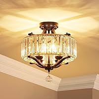 Vista 11 de AGV LIGHTING CL005BB K9 Crystal Semi Flush Mount Ceiling Light Fixture, Modern Design, E12 Base 3-Lights, D13 x H15, Chrome & Matte Black Finish