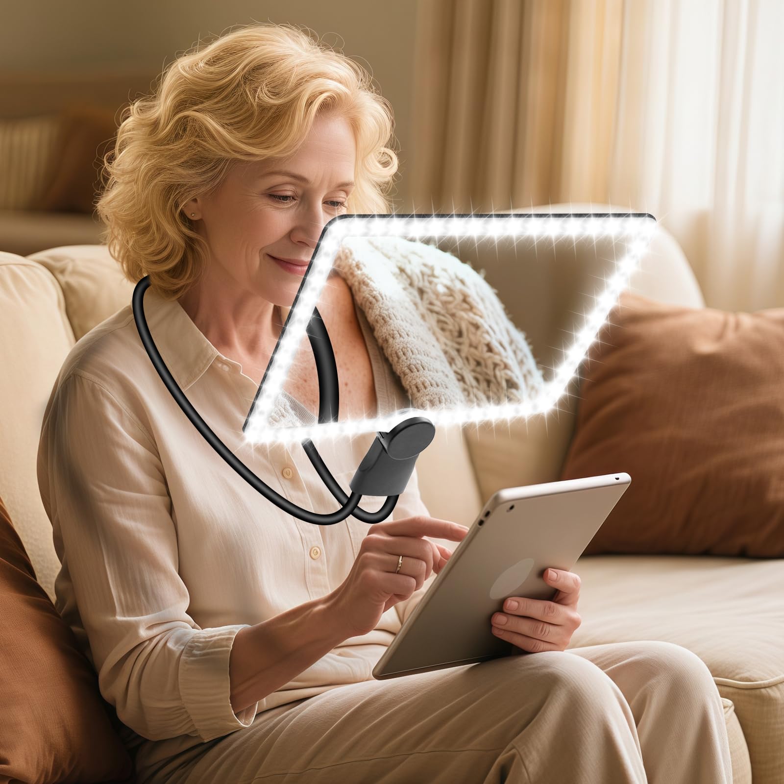 10 lupas grandes para leer con luz, lupa de página completa con brillo ajustable, 50 luces LED para leer, usar el cuello, lupas de lectura para personas mayores, bordado, tejido, baja visión