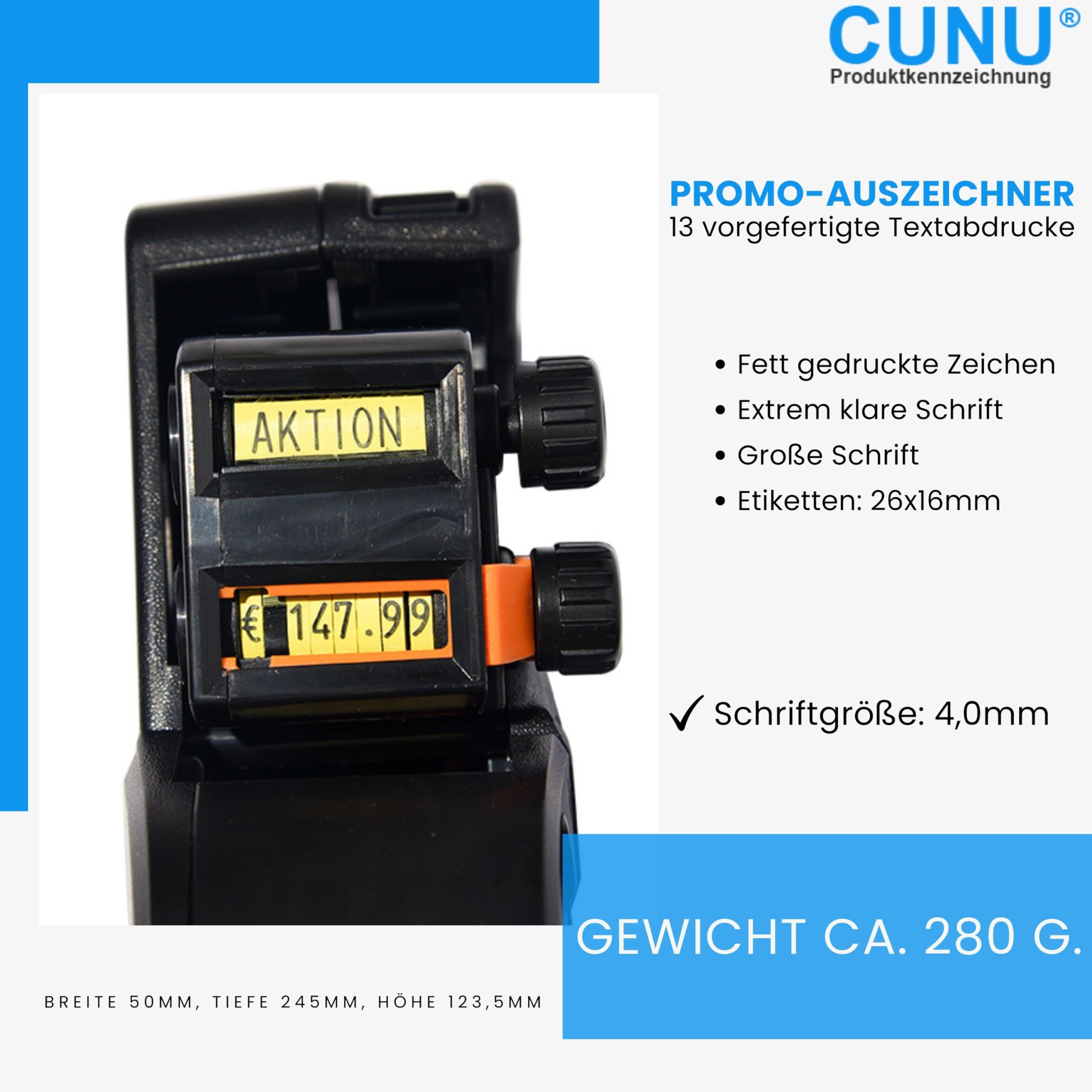 Promo-Preisauszeichner 2-zeilig mit Texten und Zahlen - Datum und Preis Handauszeichner zweizeilig - Etikettiermaschine mit 26x16mm Etiketten - Auszeichner Gerät/Maschine direkt vom Fachhandel