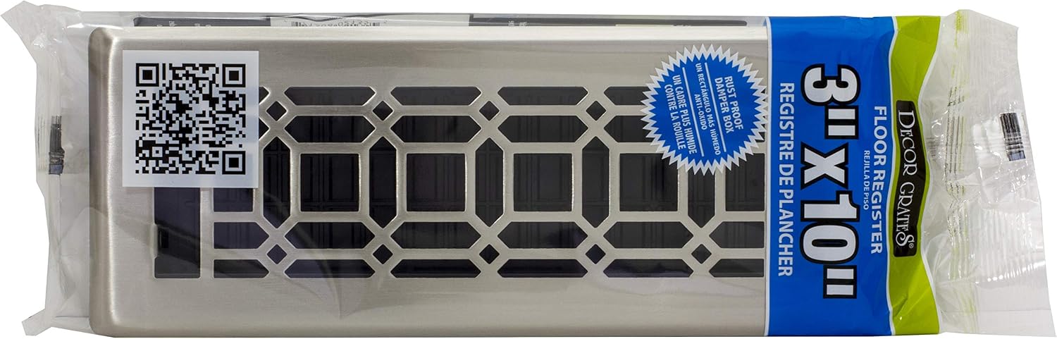Decor Grates NGH310-NKL New Gothic Floor Register 3 x 10 Inches Plated Nickel