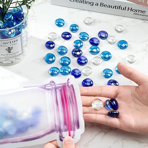 Miniatura 76 de FUTUREPLUSX Canicas de vidrio plano rosa de 1 libra, rellenos de jarrones, gemas para pecera, mármoles de vidrio decorativos para jarrones, acuario