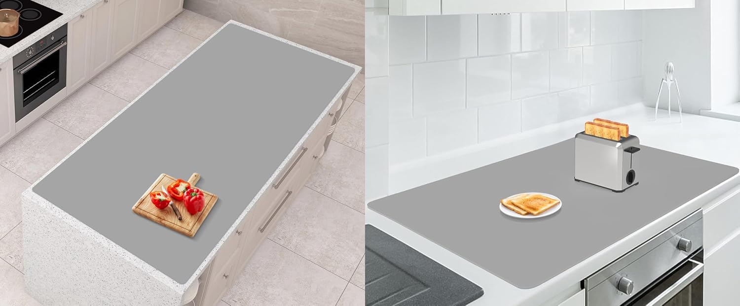 AECHY Silicone Mats for Kitchen Counter 36"x24"x0.08" + Extra Large Silicone Mat 47"x23.6"x0.08", Dark Gray