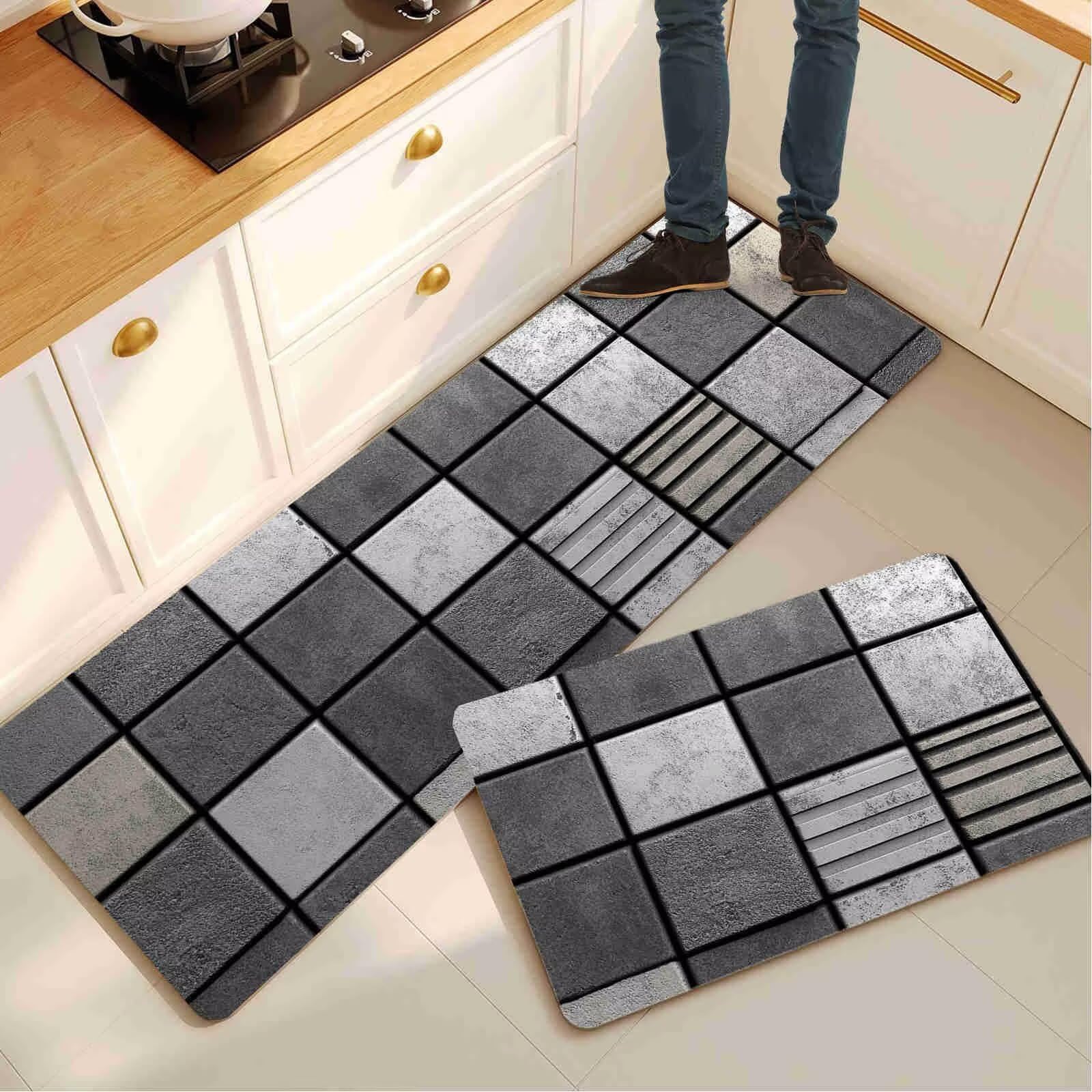 Tapis de cuisine checkered tapis lavable absorbant antidérapant lot 2