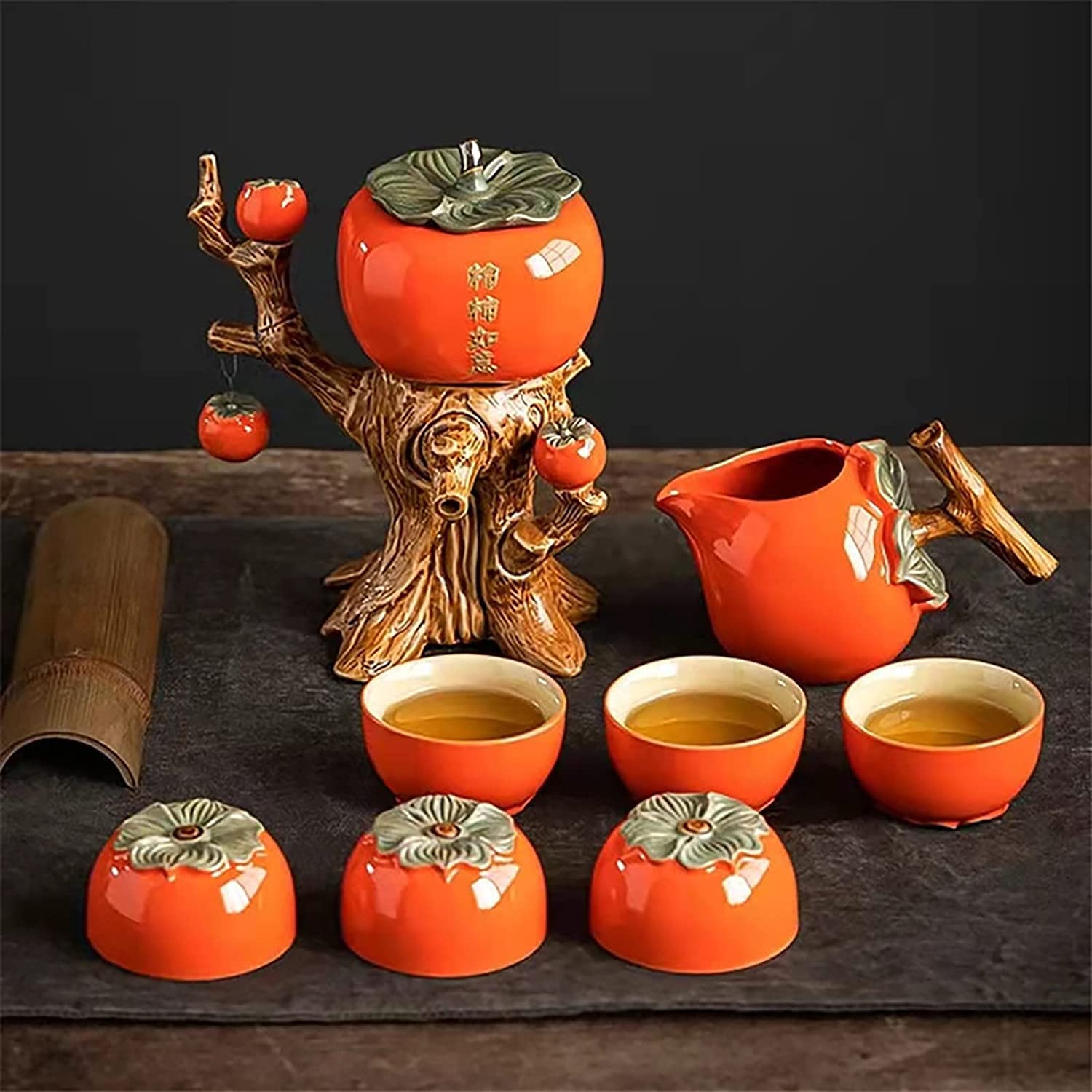 Klasyczny design Automatyczny zestaw do herbaty z obrotowym leniwym zaparzaczem herbaty Ręcznie wykonany ceramiczny dzbanek do herbaty 6 filiżanek Zestaw do herbaty z kamiennym młynkiem Wartość kole