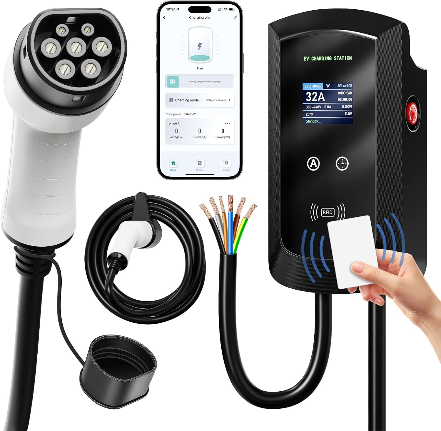 AFYEEV Electric Car Charger, 22kW Three Phase 8-32A 5M, Type 2 Electric Car Charger, Electric Car Charger with App/RFID Control, European Plug IEC 62196-2