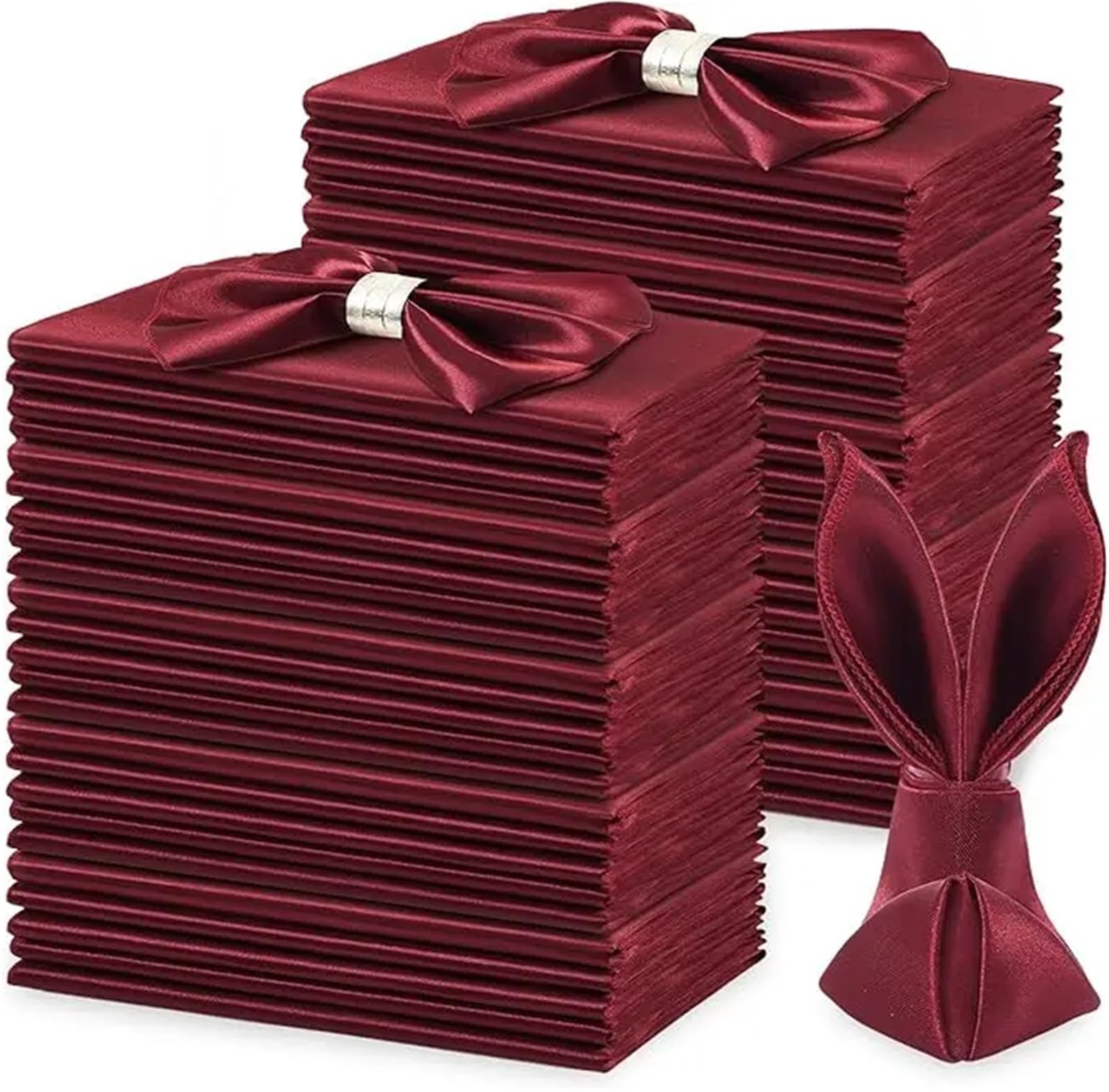 Kitchen Tovaglioli Stoffa 60 Pack 30X30cm Wine Red Satin Table Napkins Soft Smooth Cloth Silky For Restaurant Party Decoration