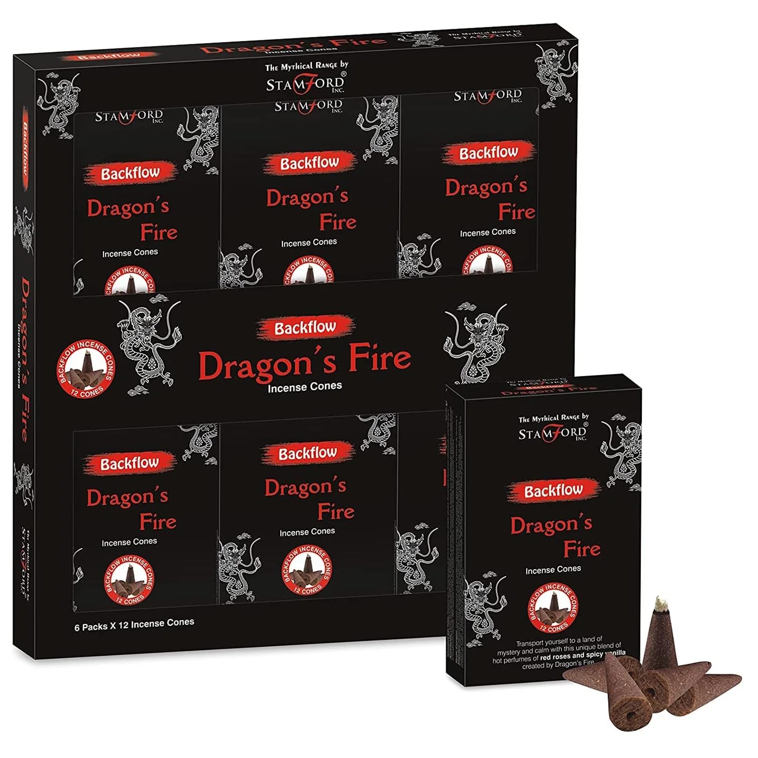 Puckator Stamford Backflow Incense Cones - Dragons Fire Scent - Spiritual Incense Cone - Zen Meditation Gifts - Organic Cone Insence - Insense - Mythical - Incense Burner Cones - Scented Cones 12Pcs