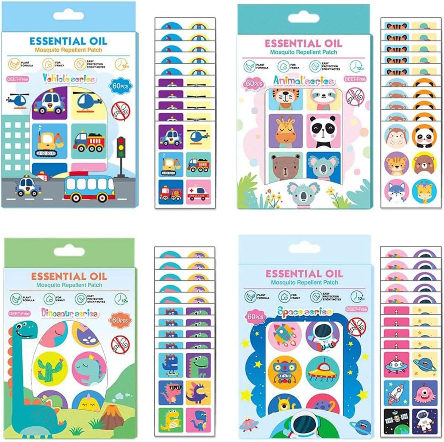 Mosquito Repellent Stickers, 240 Pcs Natural Mosquito Patches for Kids and Adults, DEET Free Mosquito Repellent, Anti-Mosquito Cartoon Stickers for Outdoor Camping Traveling Fishing