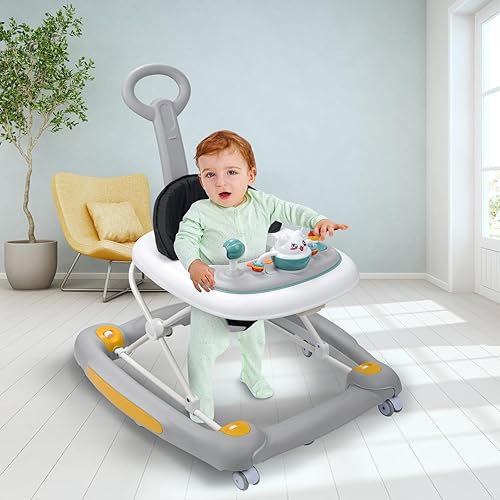 Miniatura 6 de Andador de bebé 4 en 1 con ruedas, altura ajustable, música, luces, modo rockero, combo de caminante de actividad y gorila para niños y niñas de 6 a