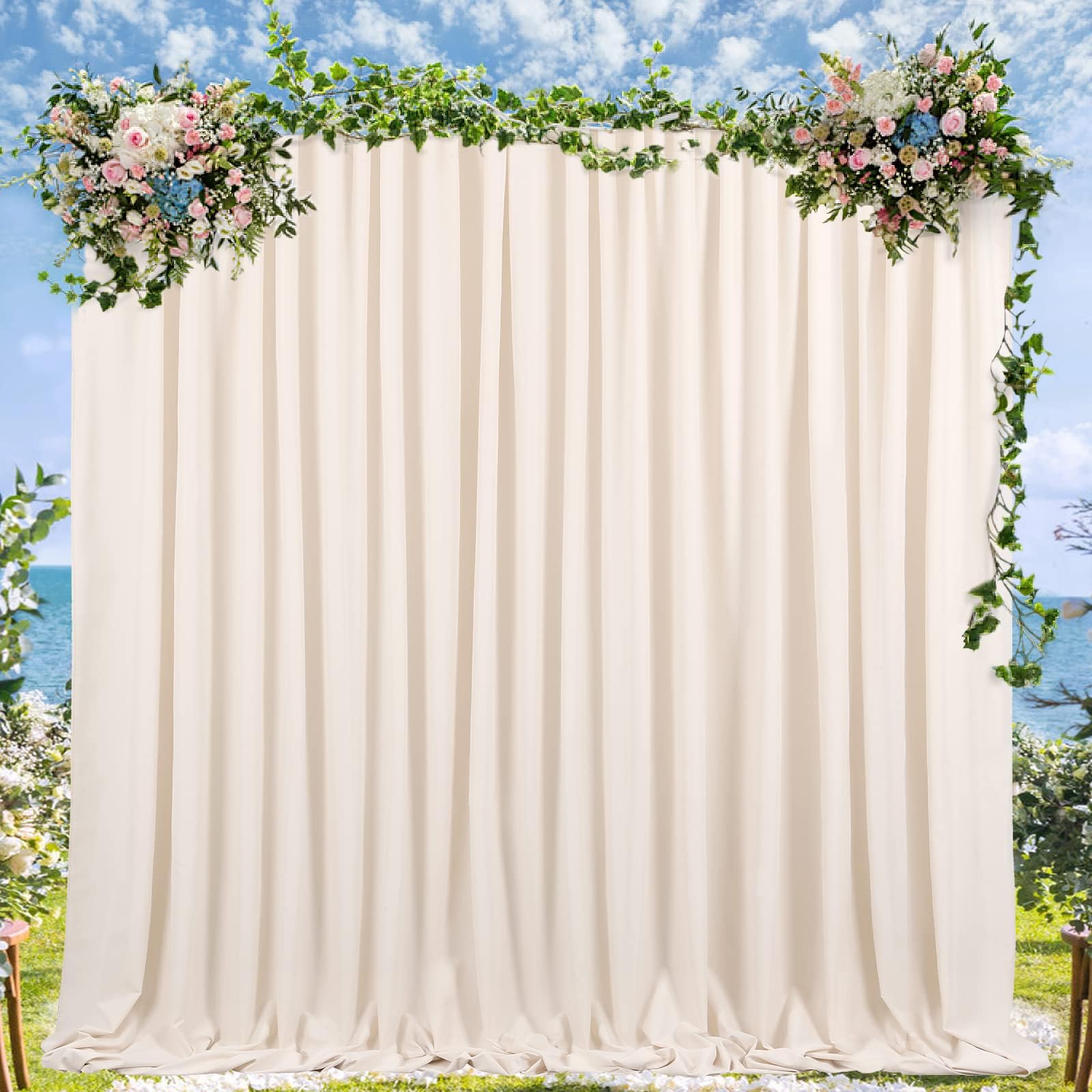 Toile de Fond Photo, 2 Pièces Fond Crème Photo, 150x240 cm Fond Photo Noel pour Mariage, Shootings Photo, Anniversaire, Remise des Diplômes Décoration