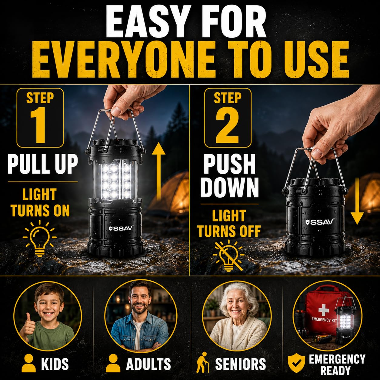 SSAV Paquete de 2 faroles LED de camping, linternas de emergencia para cortes de energía y preparación para huracanes, luces de supervivencia portátiles plegables para camping, tormentas y emergencias