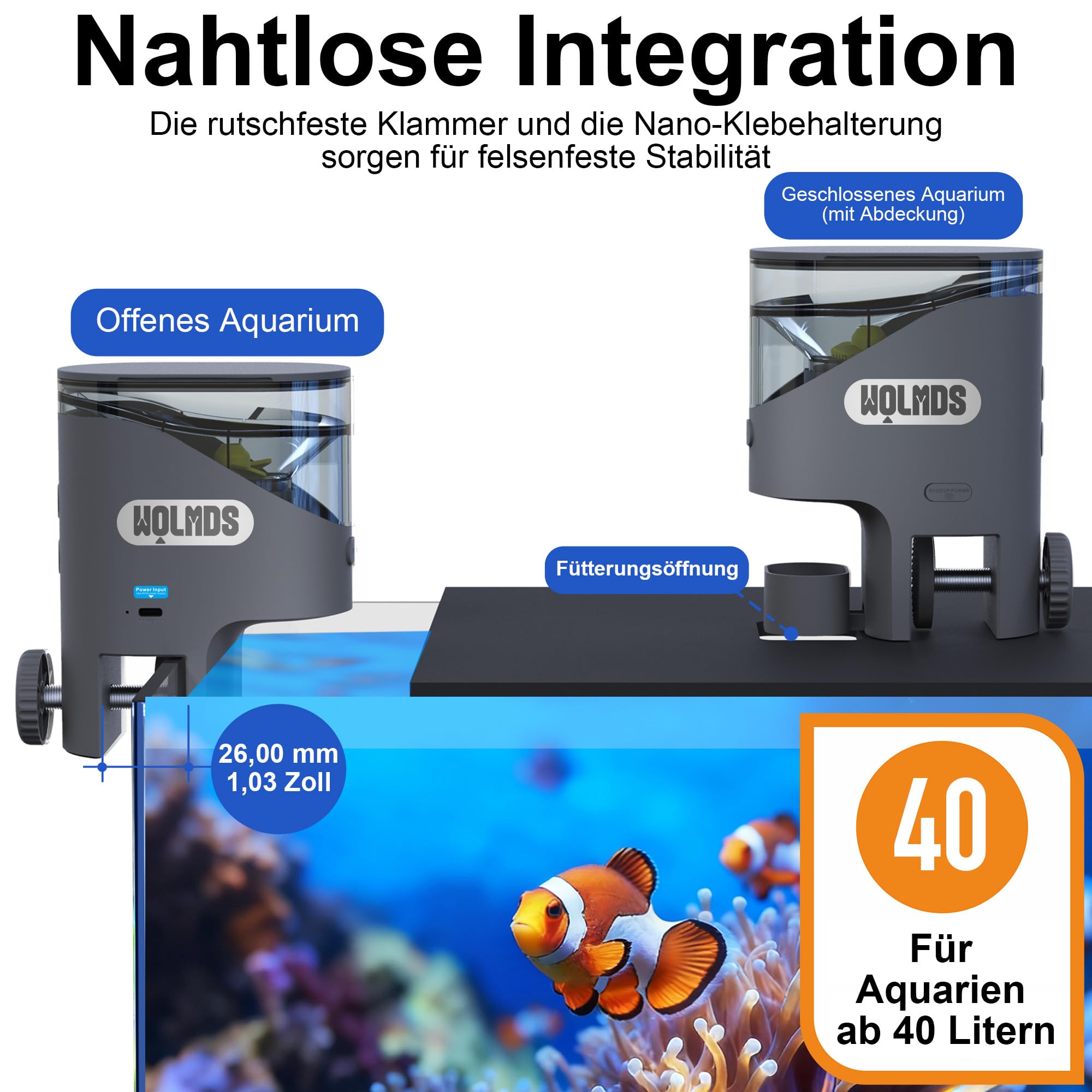 WiFi Futterautomat Aquarium mit 2,5K Kamera, 2,4/5G Smart App, 0,2g Präzision für Flockenfutter, 200ML Feuchtigkeitsschutz, Sicherer Automatischer Fischfutterautomat für Urlaub & Alltag