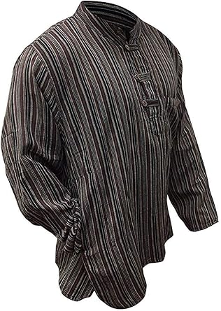 Shopoholic Fashion Mens Striped Grandad Shirt