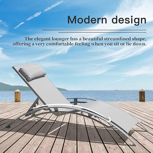 Miniatura 6 de Domi - Juego de 3 sillas de salón de aluminio para exteriores con 5 posiciones ajustables, tumbona al aire libre para piscina, jardín, playa, 2