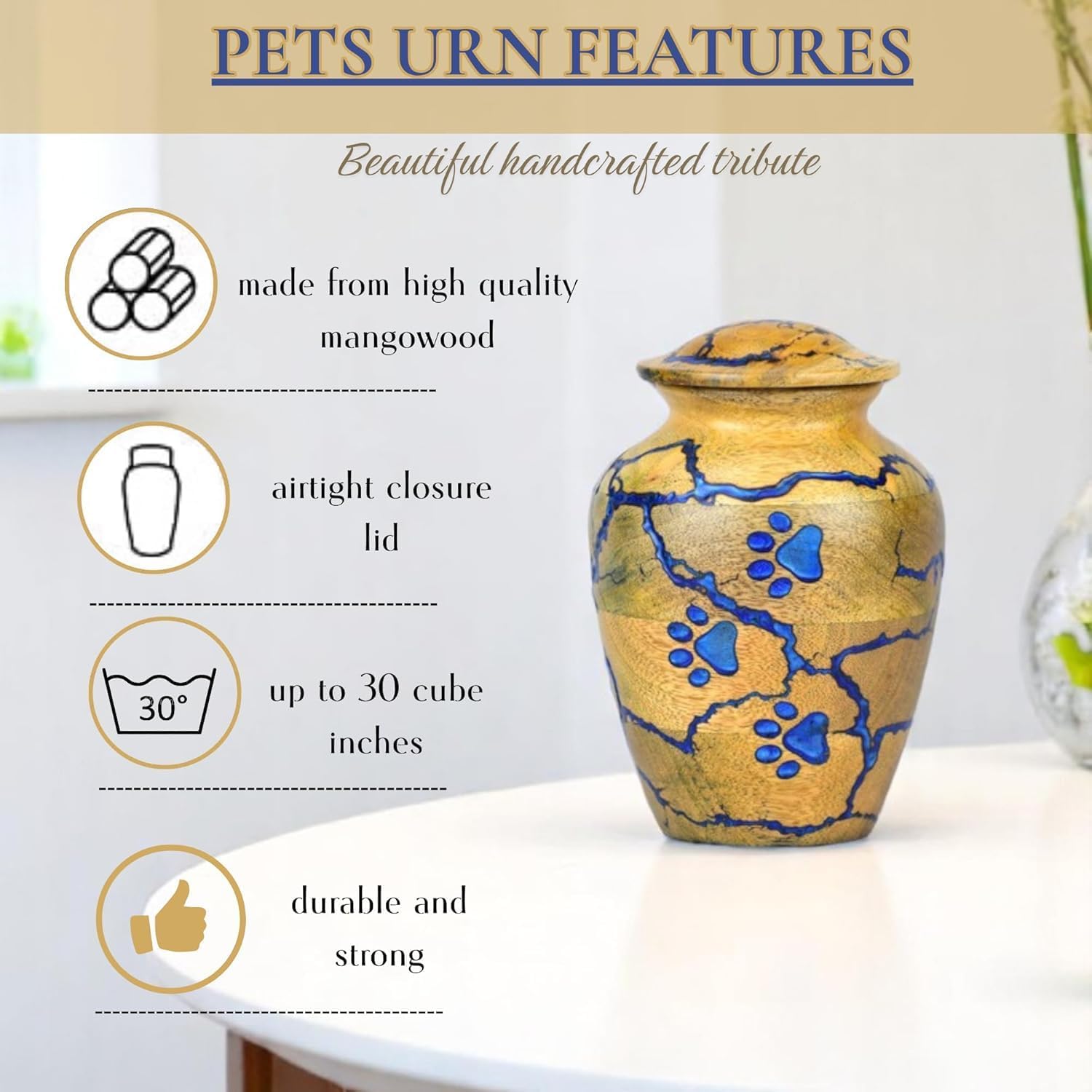 Pet Cremation Urn for Ashes with Epoxy Resin Paw Prints – Handcrafted Memorial Keepsake for Dogs & Cats – Decorative Pet Loss Tribute with Secure Lid image 4