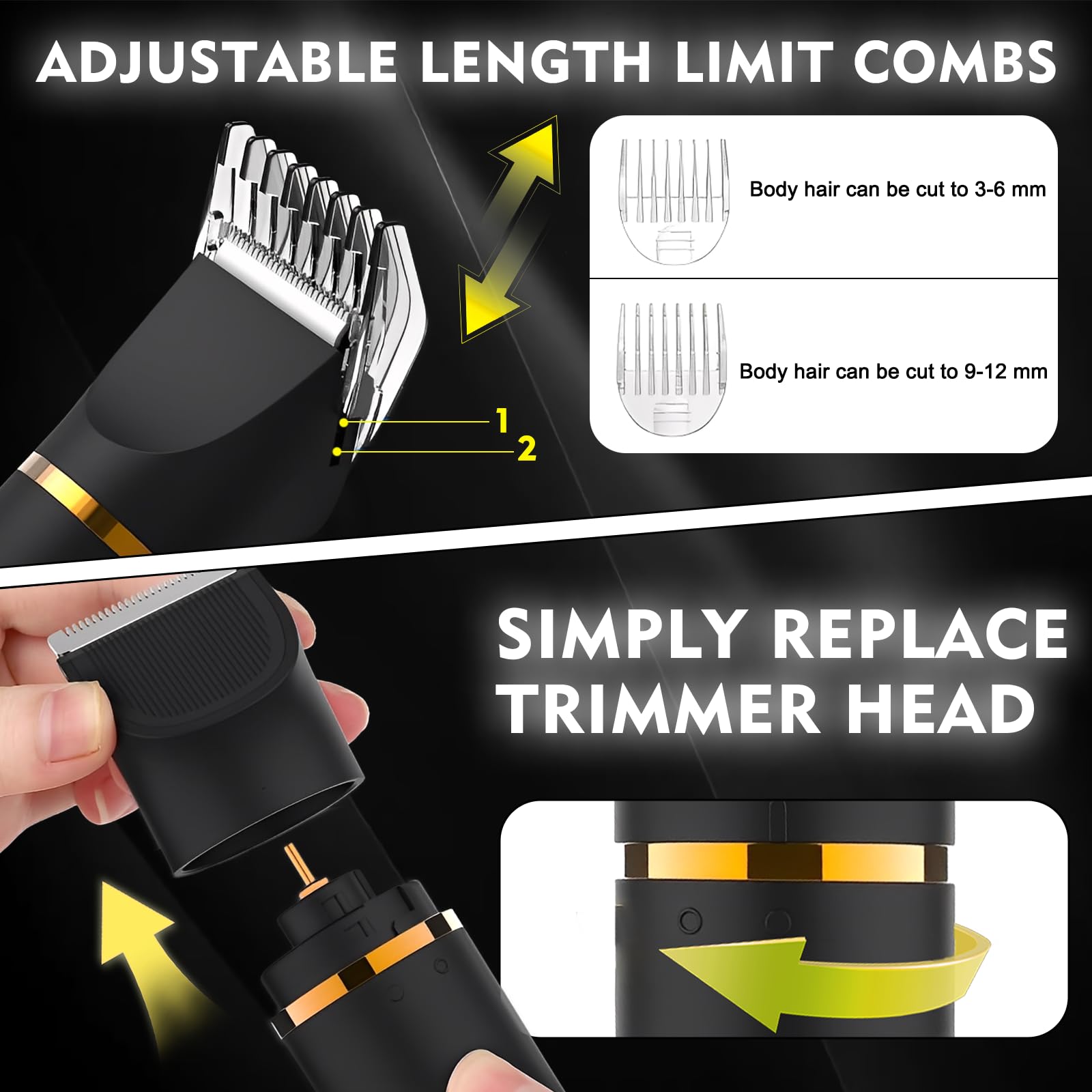 Rasoio elettrico 3 in 1 da uomo, indolore, versatile, ricaricabile tramite USB, con 3 teste, 3 pettini, kit rasoio elettrico impermeabile IPX6 con display digitale a LED, per la cura di barba, petto