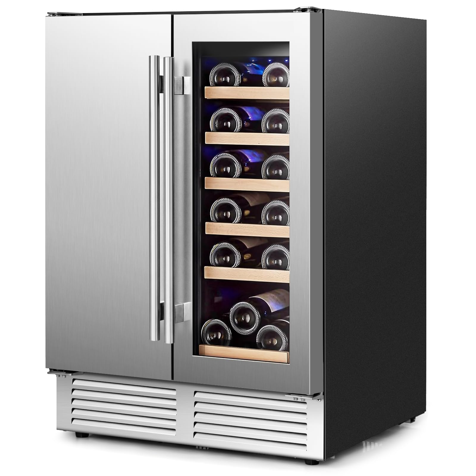KOTEK Wine and Beverage Refrigerator, 24” Wine Beer Cooler with Adjustable Shelves, Hold 18 Bottles & 57 Cans, LED Light, Under Counter or Freestanding Dual Zone Wine Beverage Fridge on Fridge.com