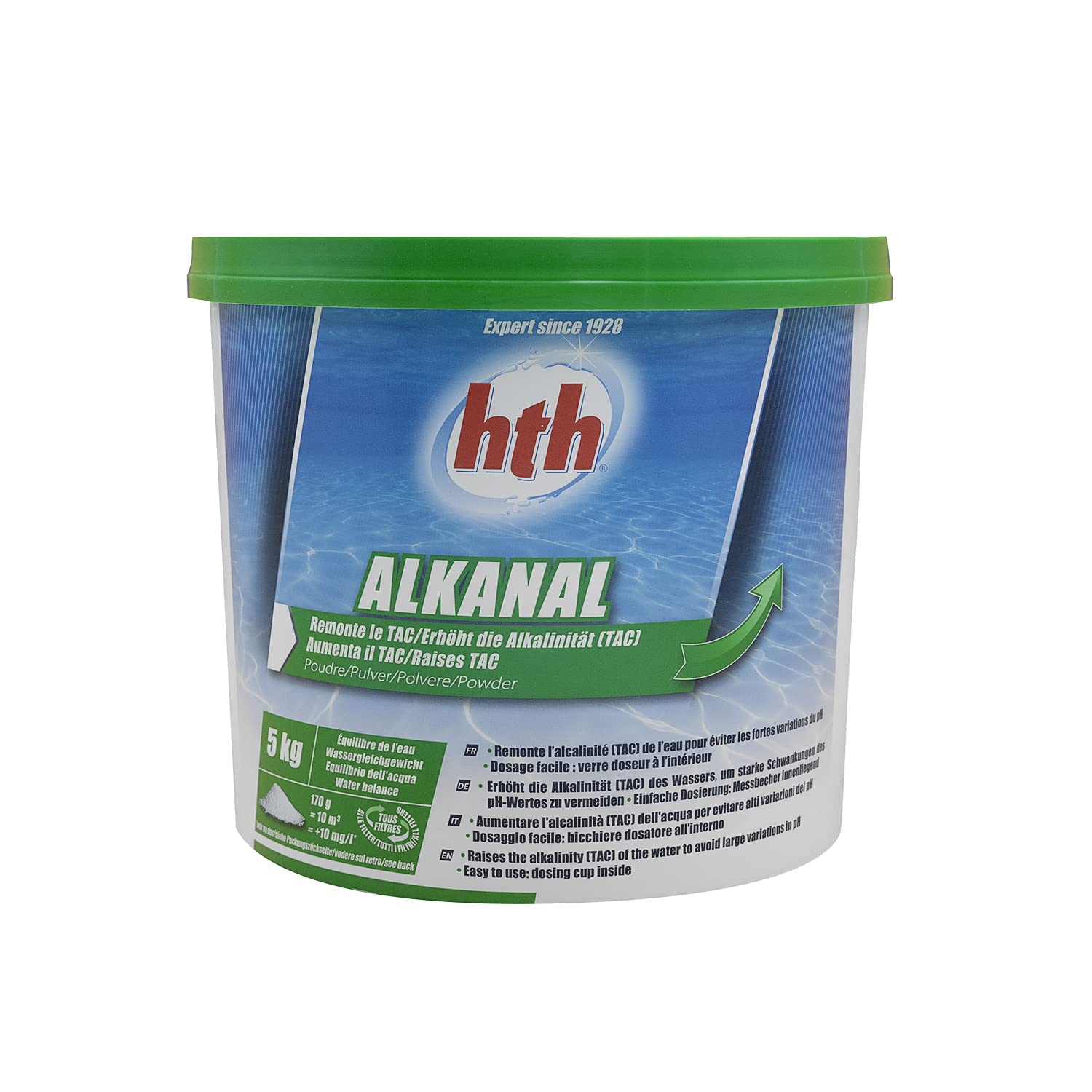 HTH ALKANAL Poudre - 5kg | Correcteur TAC - Augmente l'Alcalinité + 10 Tests HPS OFFERTS 6 en 1