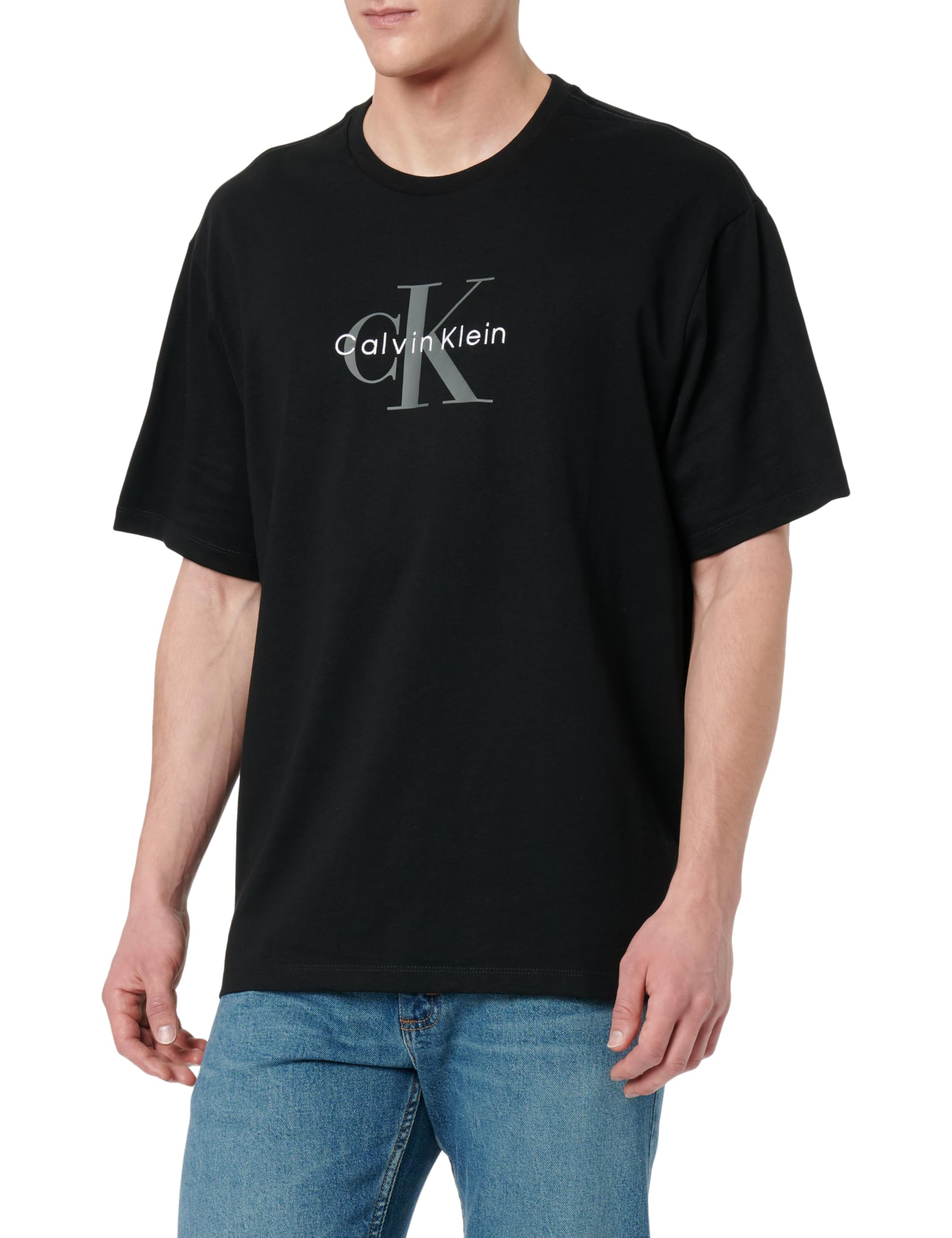 T-Shirt Calvin Klein Monologo en Coton Noir pour Homme - Taille XXL
