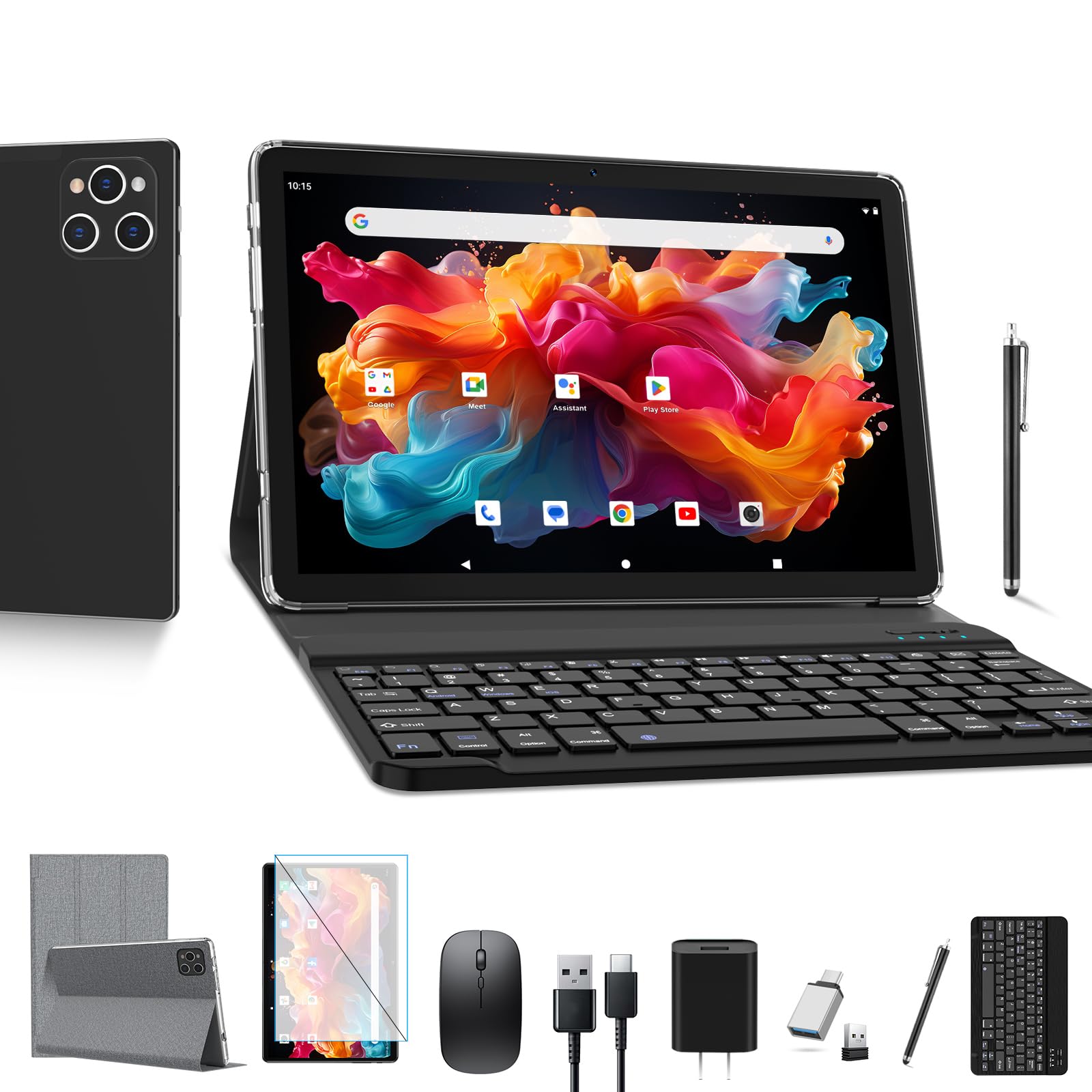 ANTEMPER Tablet 10 Zoll mit Tastatur und Stift | 16GB RAM+128GB ROM (1TB TF) 2025 Neueste Android 13 Tablet PC | MTK Octa-Core 2.0GHz | 5G WiFi | 13MP | 7000mAh Akku | GMS Zertifiziert, Schwarz