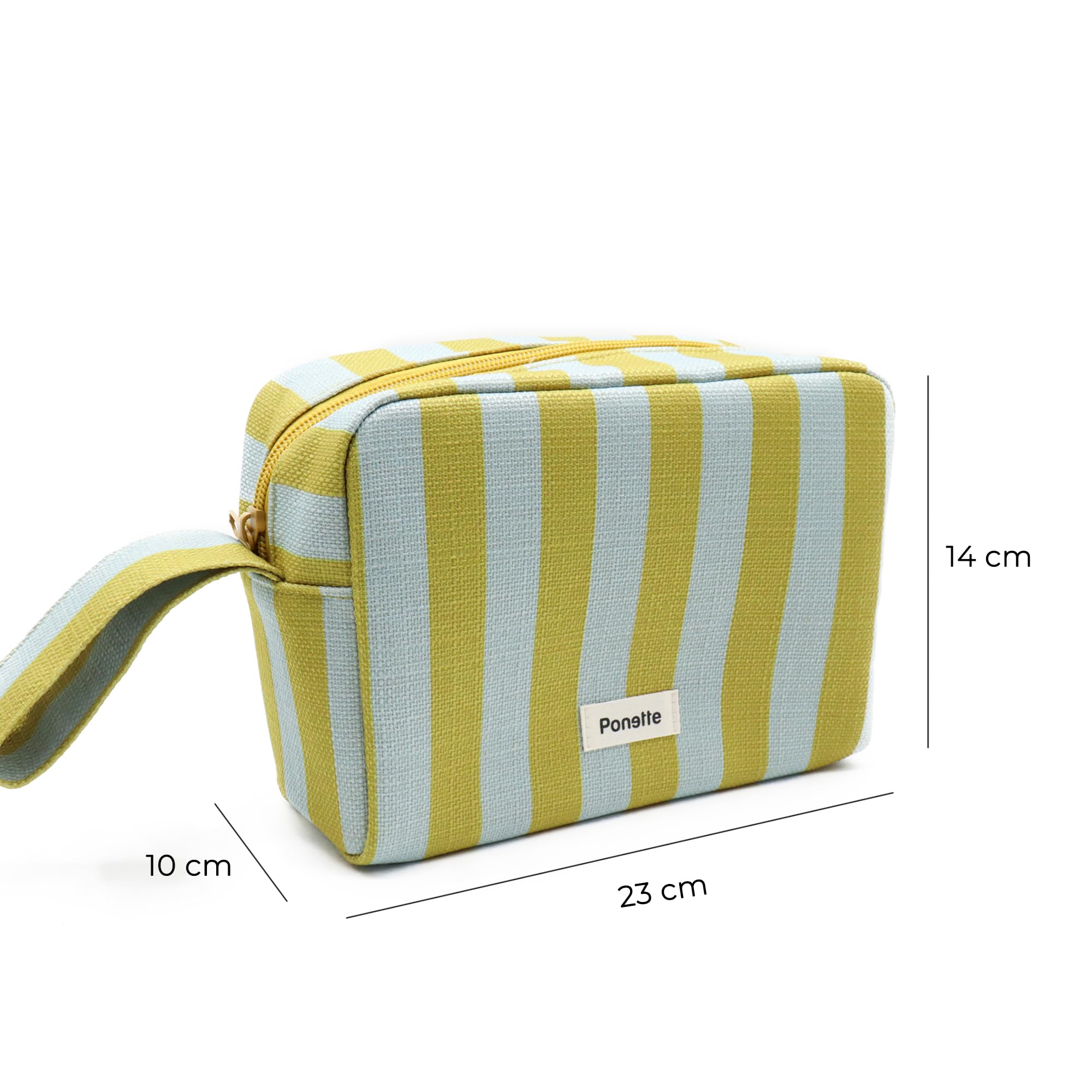 PONETTE - Neceser Menorca – con Cremallera Resistente y asa – Gran Capacidad, Plegable y Ligero – Diseño Actual a Rayas – Bolsa de Aseo Playa, Piscina, Viaje, Gimnasio y Uso Diario – Marca Española