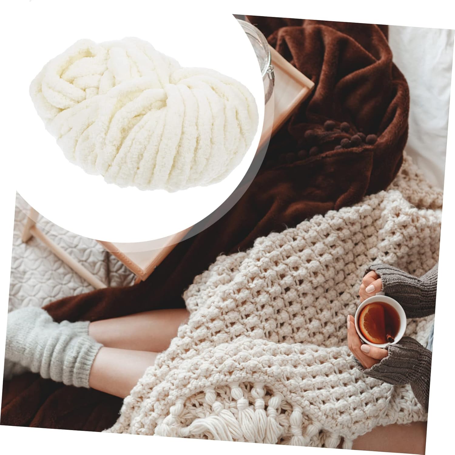 Woolen Yarn,1pc Single Strand Coarse Woolen Yarn Cotton Throw Blanket Knit Blanket Yarn Chunky Blanket Yarn, 2400.00X2.50X2.50CM, White
