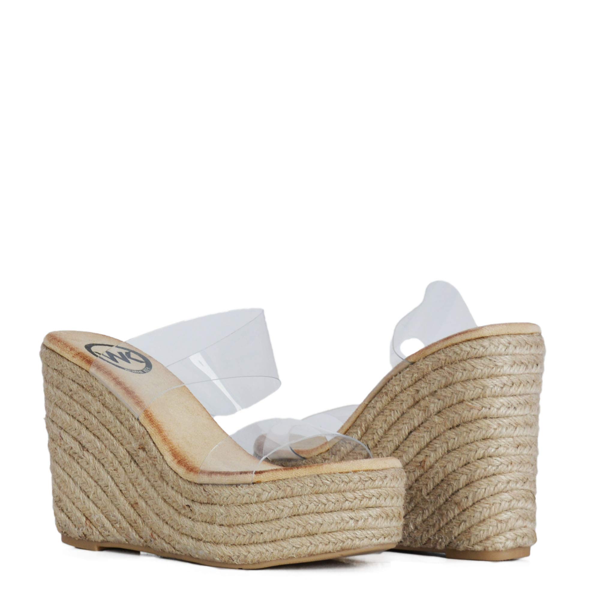Sandalia Mujer Plataforma de Yute con Cuña y Transparente Verano
