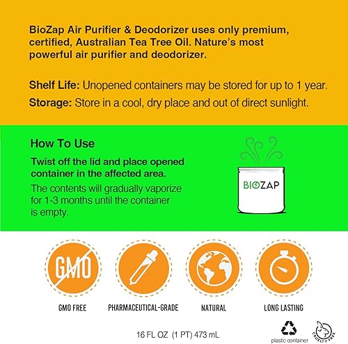 Miniatura 3 de BioZap - Purificador de aire y desodorante (paquete de 2) gel de aceite de árbol de té australiano de grado farmacéutico, limpia naturalmente