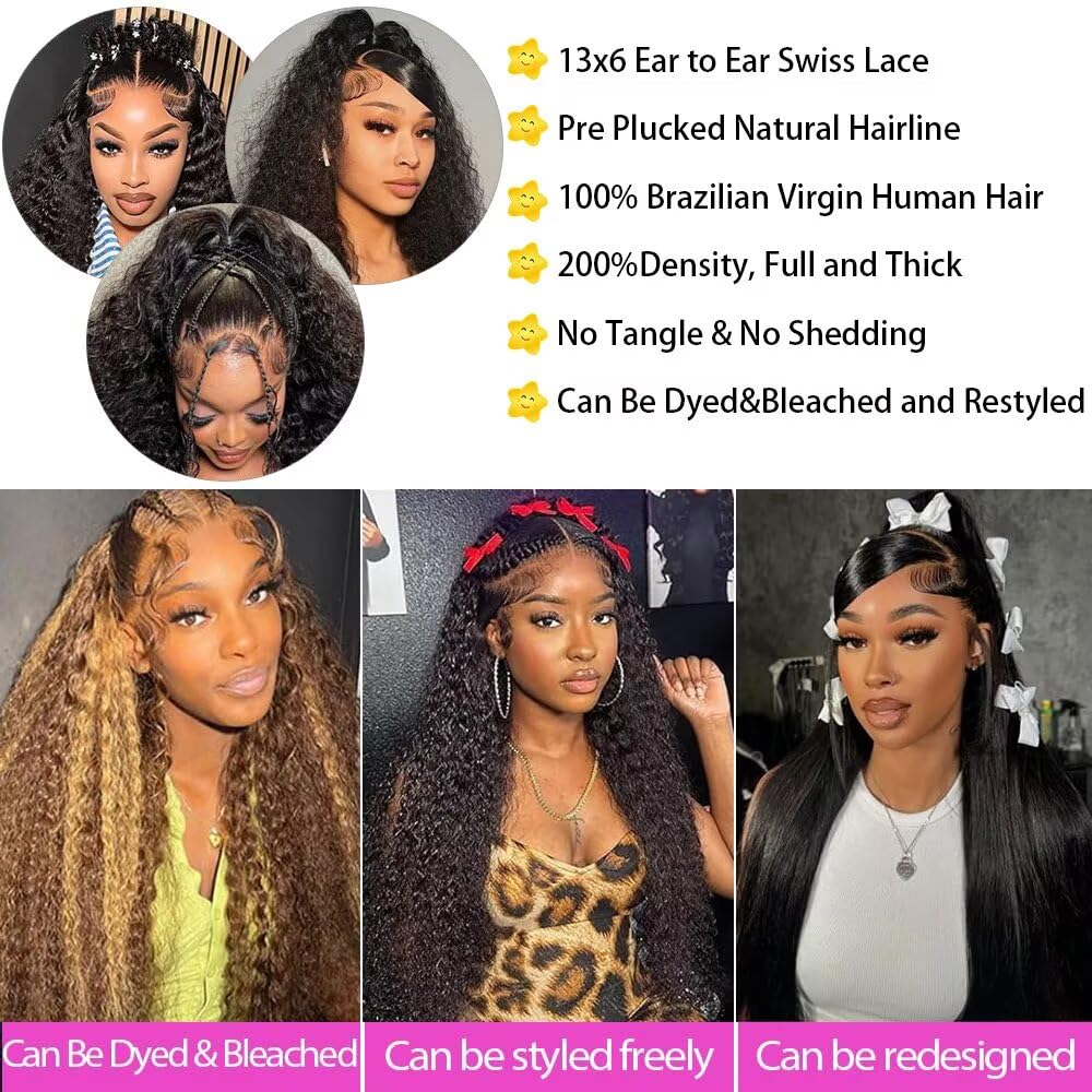 32 Inch 13x6 Deep Wave Lace Front Wig Human Hair 200% Density Pre Plucked Brazilian Virgin Deep Curly 13x6 HD Lace Front Wigs Wet and Wavy with Baby Hair for Women - Image 3