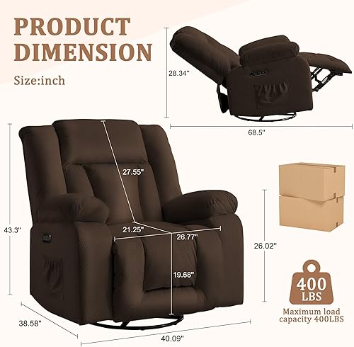 Miniatura 2 de Sillas reclinables mecedoras para adultos, silla mecedora giratoria con calor y masaje, moderna reclinable eléctrica con extra ancha, silla de