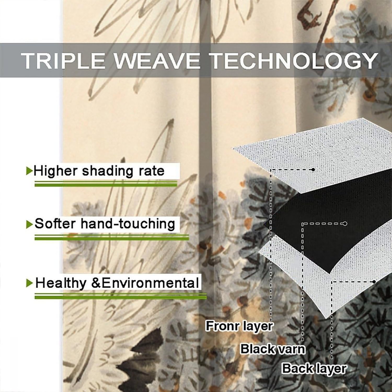 Asian Curtains, Vintage Japanese Ink and Landscape Crane Traditional Cherry Blossom Flower Sun Blackout Window Treatments, Thermal Insulated Drapes For Girls Living Room Bedroom Kitchen 42x54in